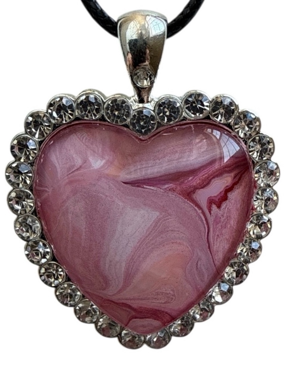 Hand Crafted Pink Heart Pendant Necklace Fluid Art by Svetlana Yeung